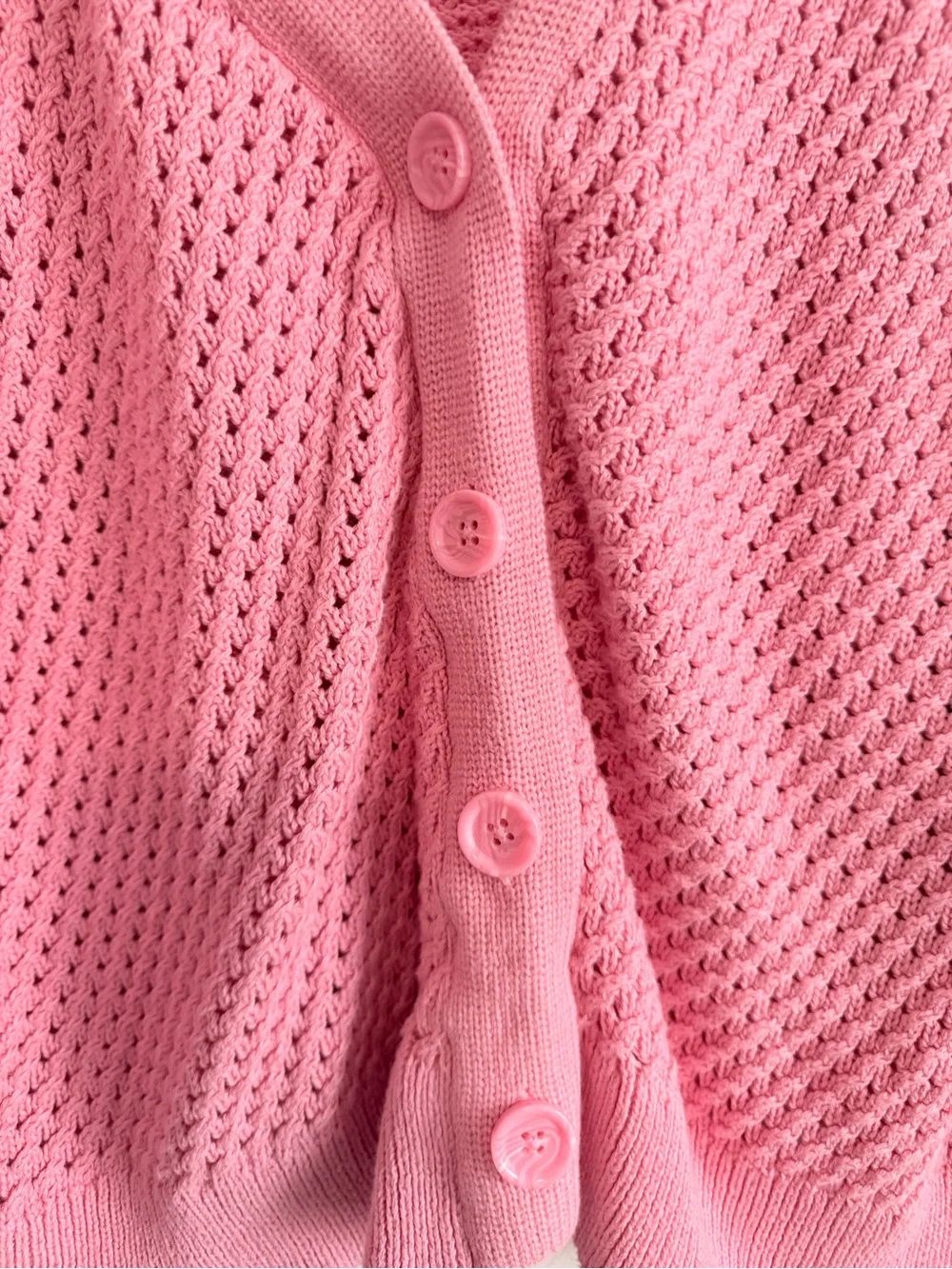 GAP Bubblegum Pink Open-Knit V-Neck Button Cardigan